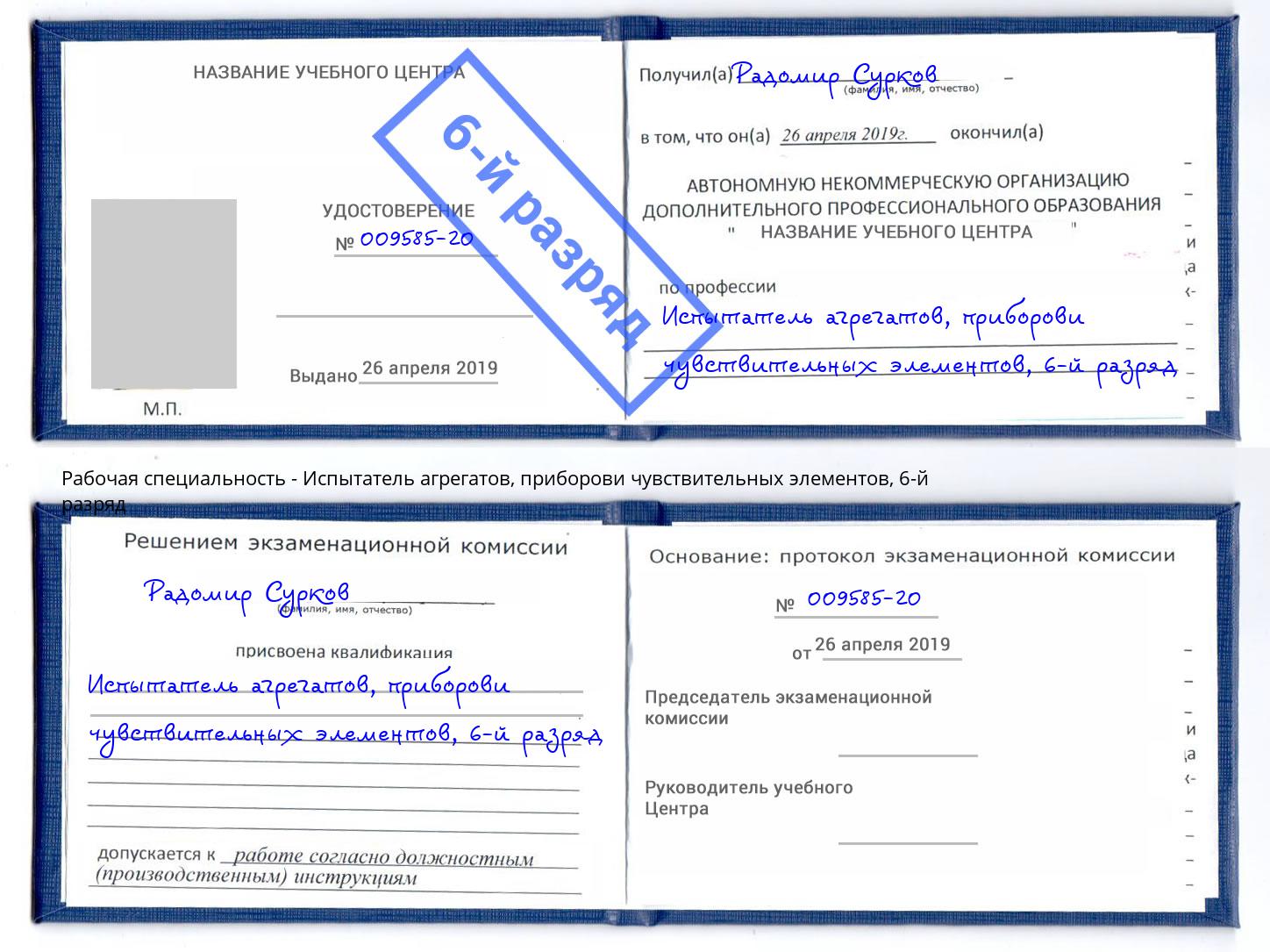 корочка 6-й разряд Испытатель агрегатов, приборови чувствительных элементов Чита
