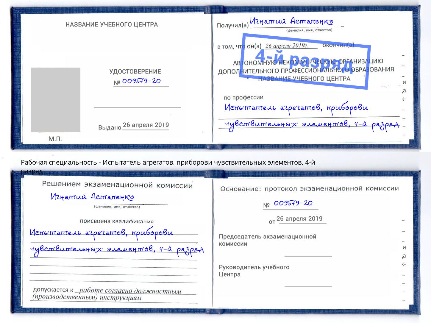 корочка 4-й разряд Испытатель агрегатов, приборови чувствительных элементов Чита