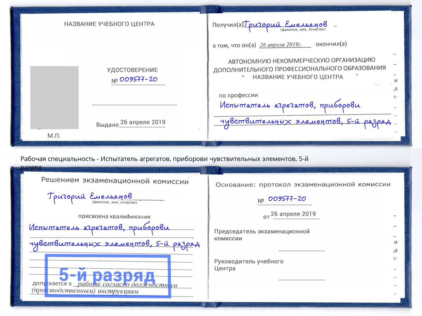 корочка 5-й разряд Испытатель агрегатов, приборови чувствительных элементов Чита