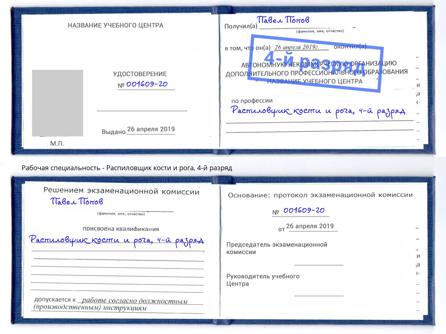 корочка 4-й разряд Распиловщик кости и рога Чита