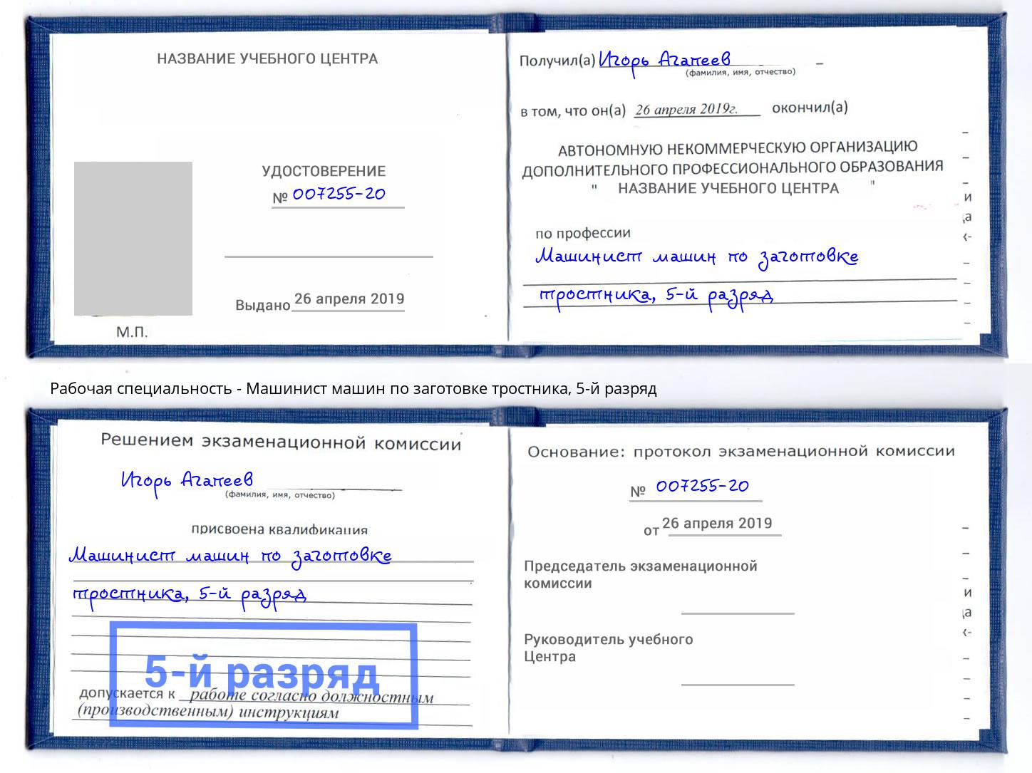 корочка 5-й разряд Машинист машин по заготовке тростника Чита