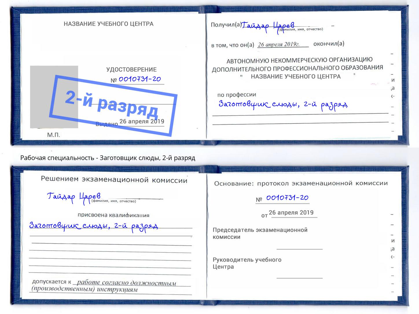 корочка 2-й разряд Заготовщик слюды Чита