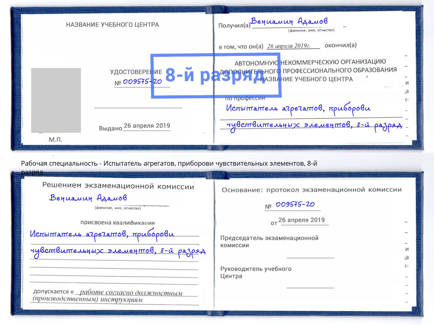 корочка 8-й разряд Испытатель агрегатов, приборови чувствительных элементов Чита